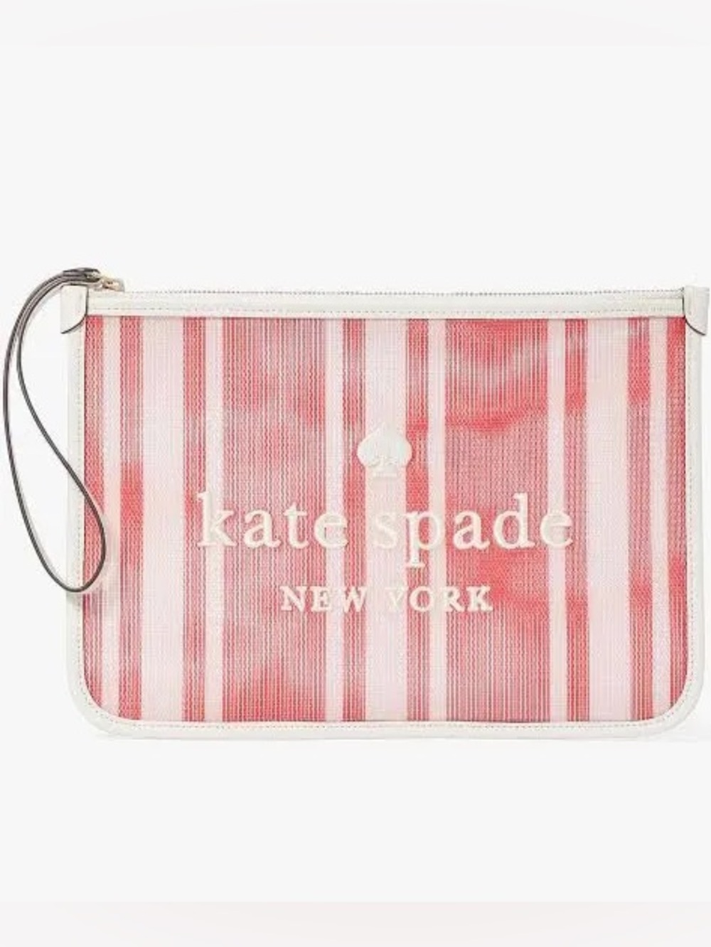 Kate Spade New York Red & White Striped Mesh Wristlet Clutch NWT